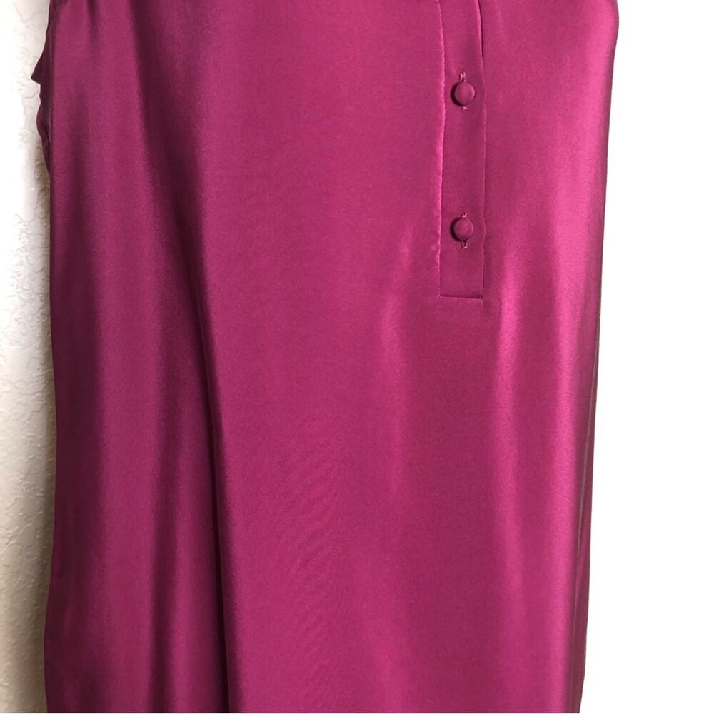 Amanda Uprichard magenta purple black faux leather collar silk dress size Medium - Picture 3 of 14